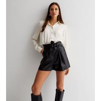 Black Leather-Look High Waist Belted Shorts New Look | New Look (UK)
