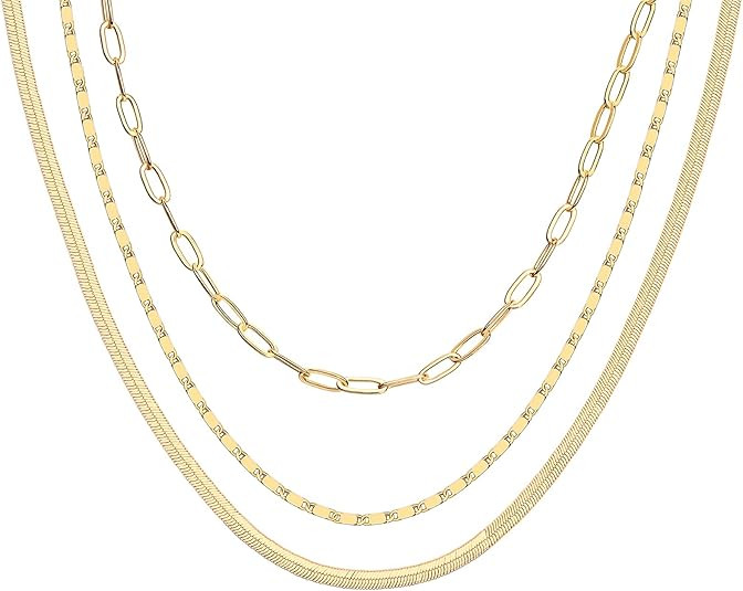 PAVOI 14K Gold Plated Dainty Layering Necklaces for Women | Snake Chain, Curb Link, Paperclip Lay... | Amazon (US)