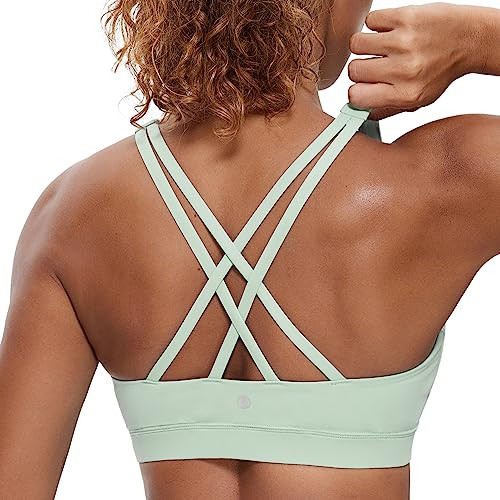 CRZ YOGA Women's Strappy Sports Bras Fitness Workout Padded Yoga Top Criss Cross Back Cami | Amazon (US)