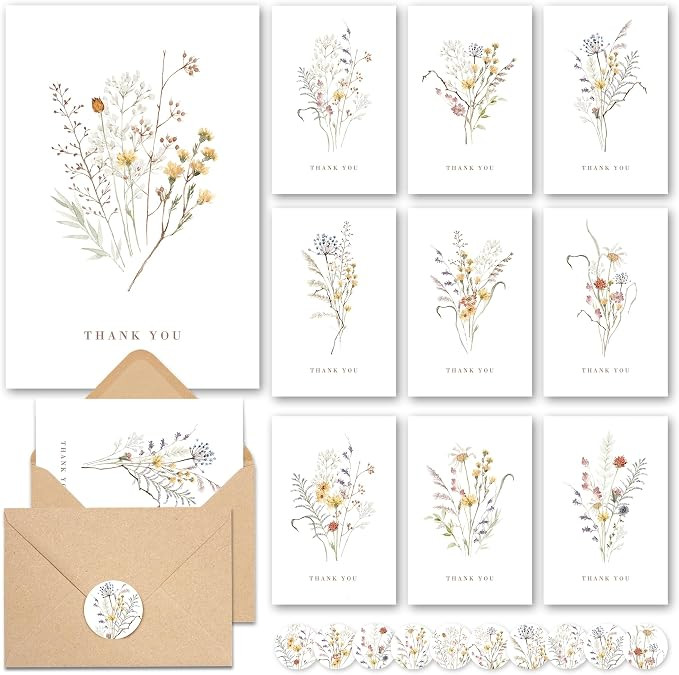AUDREE Wildflower Thank You Cards with Envelopes (20 pack 4"x6") - Floral Thank You Cards with Ad... | Amazon (US)
