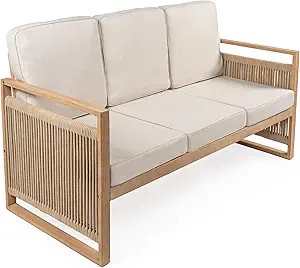 JONATHAN Y SFB1002A Gable 3-Seat Mid-Century Modern Roped Acacia Wood Outdoor Sofa with Cushions ... | Amazon (US)