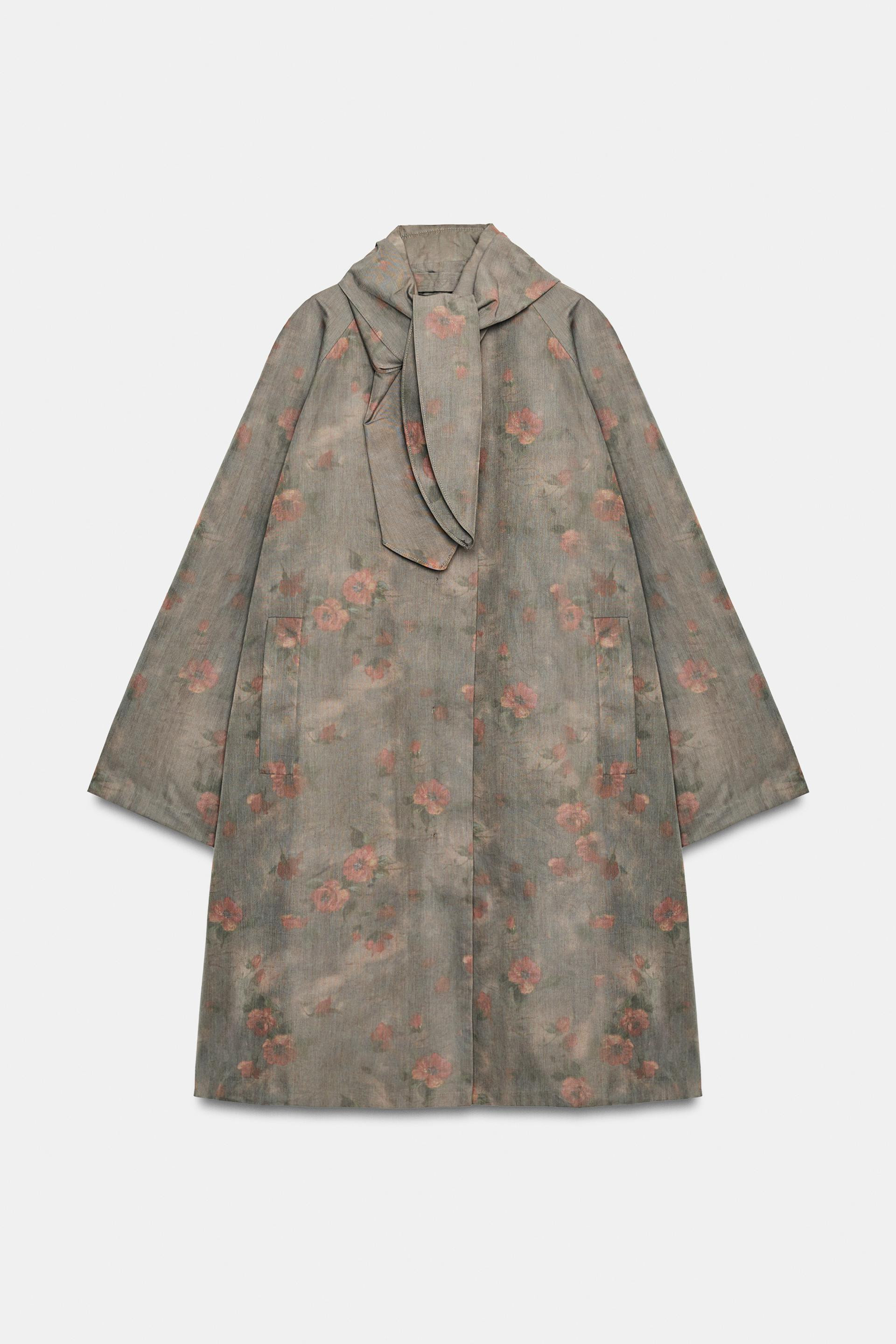 Zara - Zw Collection Floral Scarf Trench Coat - Dirty-Mauve - S - Woman | Zara US