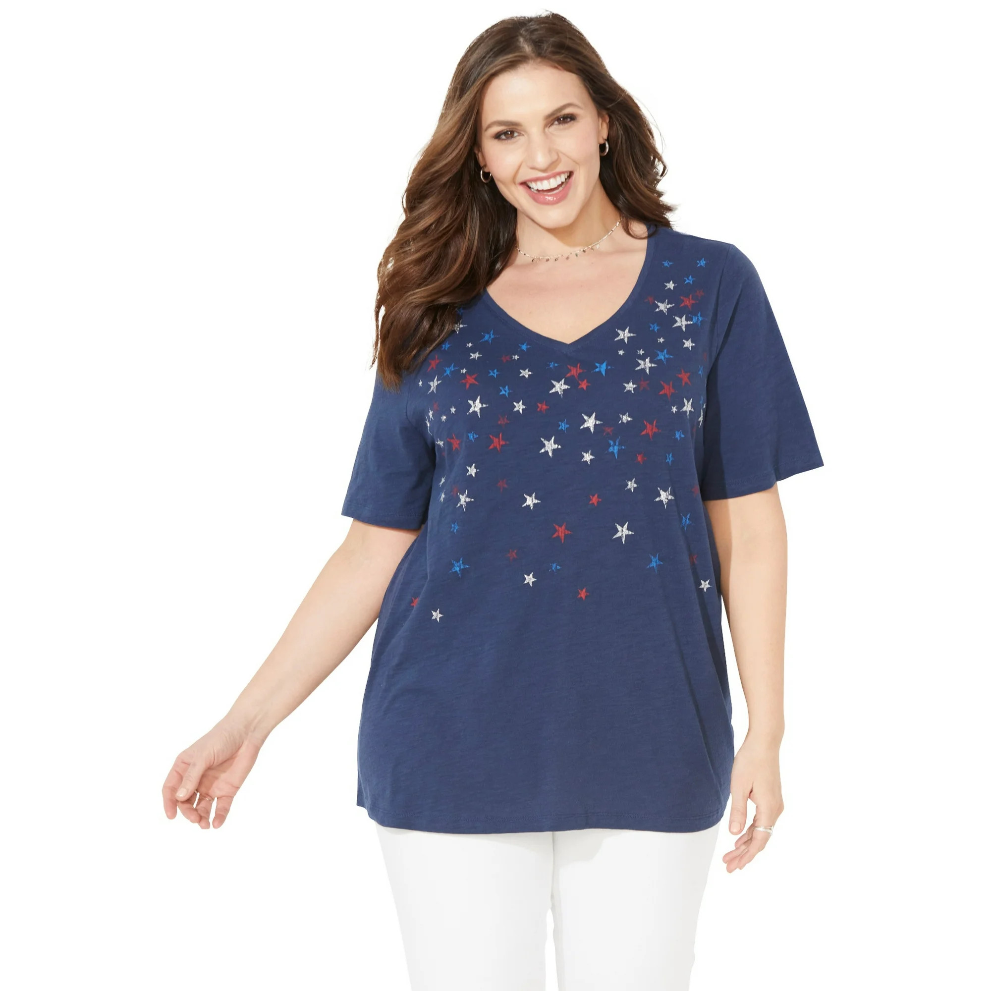 Catherines Women's Plus Size Stars & Shine Tee | Walmart (US)