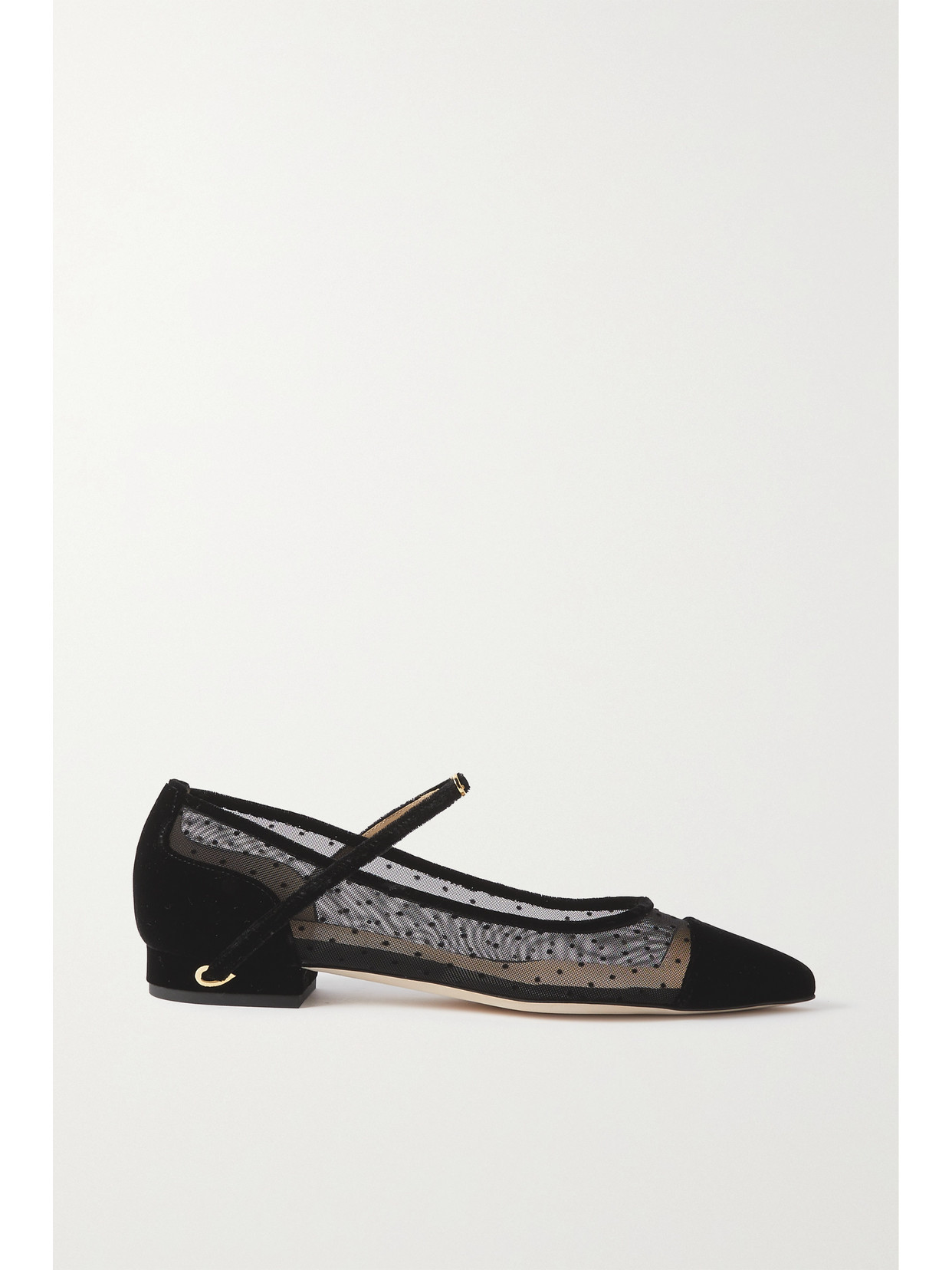Jennifer Chamandi - Lorenzo 20 Velvet-trimmed Flocked Mesh Point-toe Flats - Black | NET-A-PORTER (US)