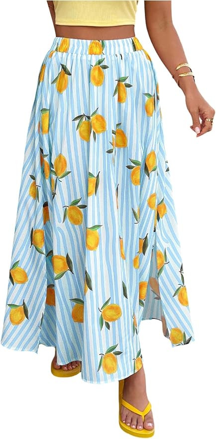 Verdusa Women's Summer Lemon Striped Skirt High Waisted Beach Skirt Vacation Outfits 2026 | Amazon (US)