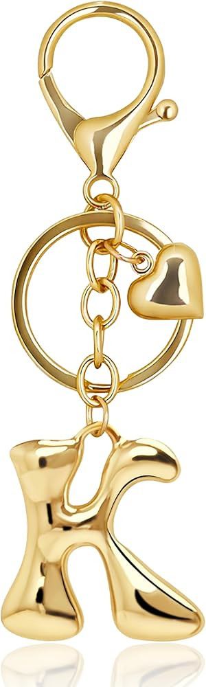 Gold Bubble Heart, Cherry, Bow & More Designs Letter Initial Keychain Bag Charms – Cute Purse C... | Amazon (US)