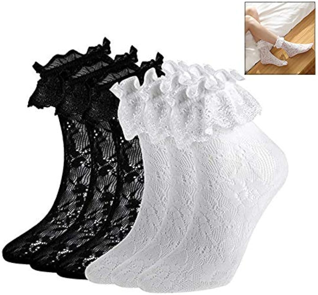 Gearmax 6 Pairs Vintage Ankle Socks Lace Ruffle Frilly Socks Cup Lace Socks | Amazon (CA)