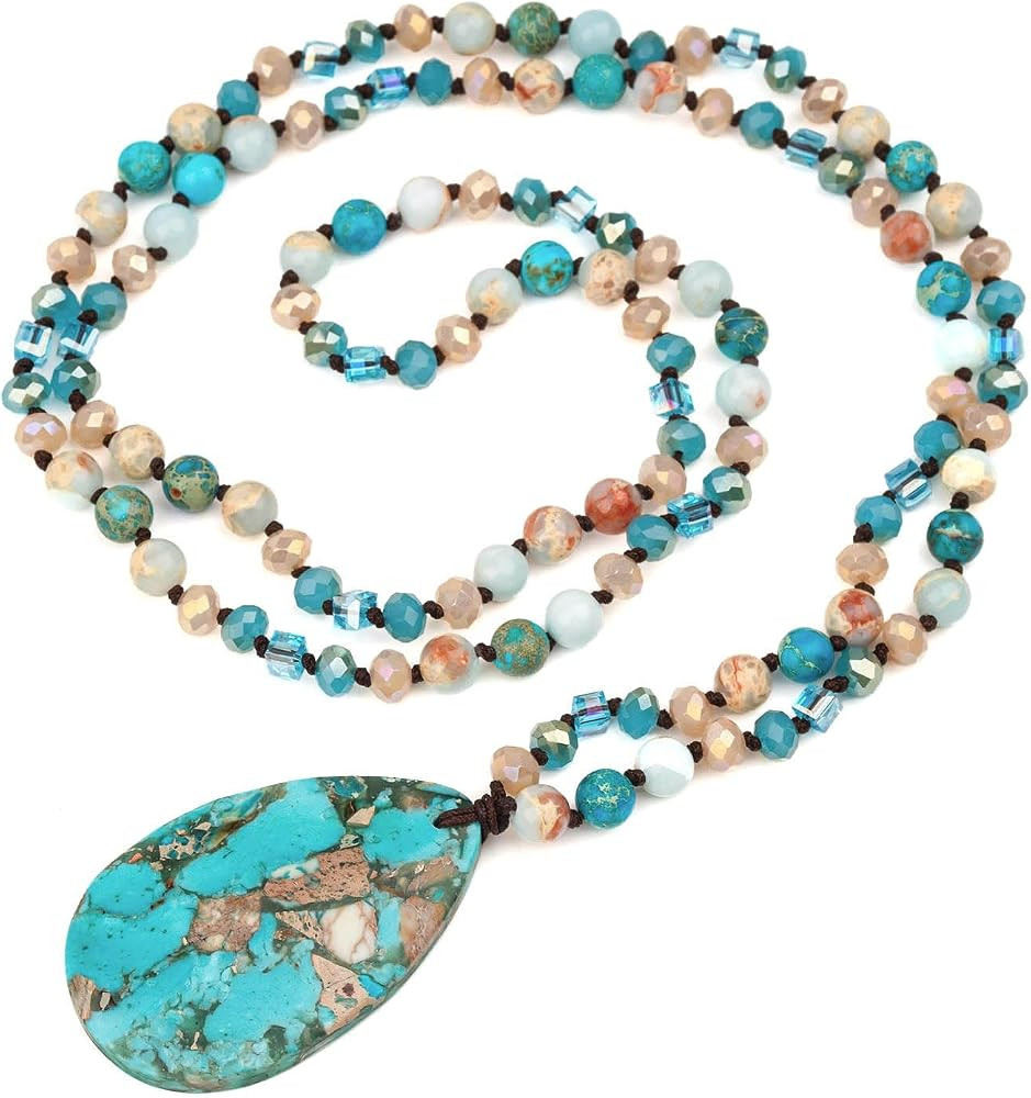 Long Necklaces for Women Boho, 31.5" Colorful Natural Stone Beaded Women's Necklaces, Handmade He... | Amazon (US)
