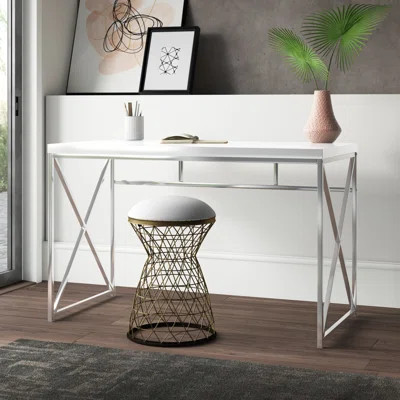 Esser Desk Mercury Row® Color (Top/Frame): Glossy White/Chrome | Wayfair North America