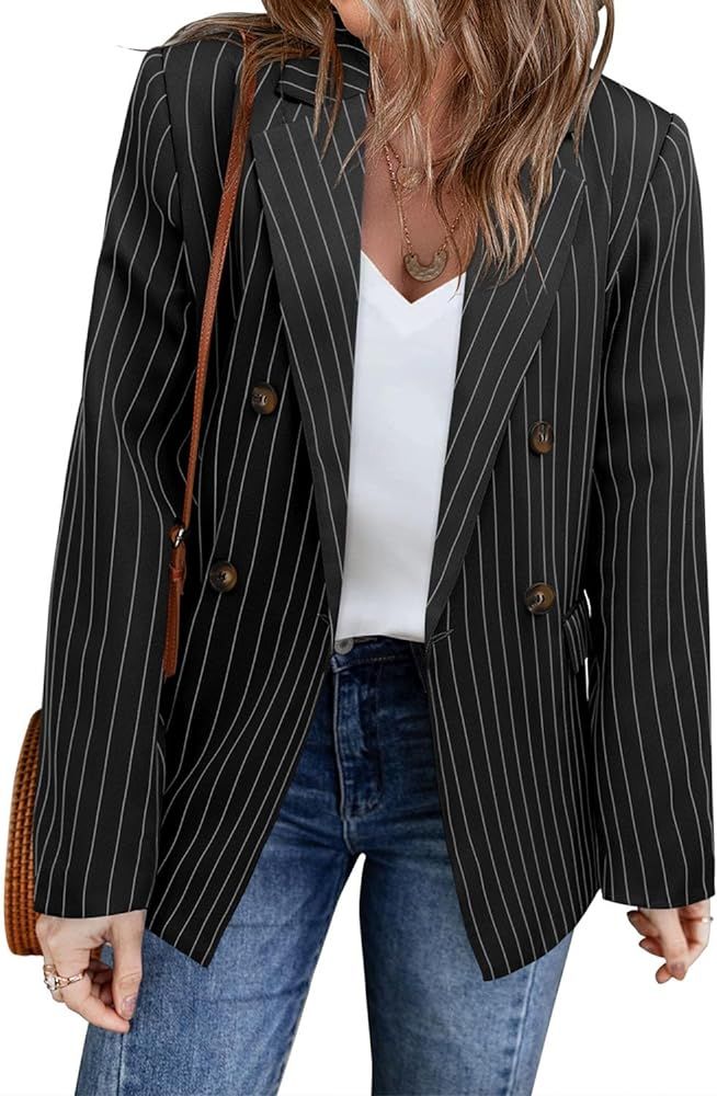 CHICZONE Womens Long Sleeve Casual Blazer Open Front Lapel Button Work Office Pinstripe Blazer Ja... | Amazon (US)