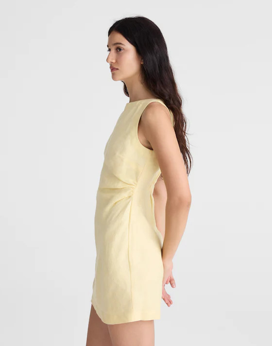Boatneck Shirred Mini Dress in 100% Linen | Madewell