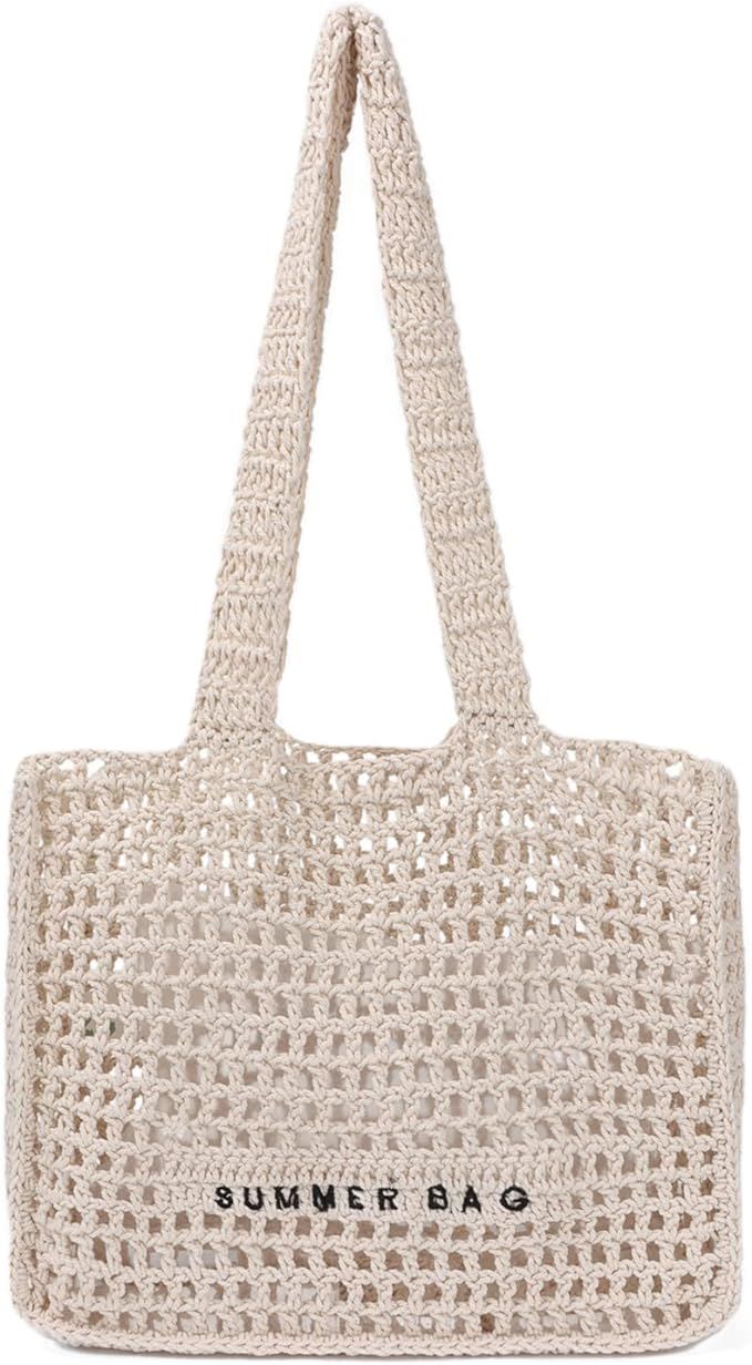 Freie Liebe Crochet Beach Tote Bag Summer Beach Bag for Women Large Knit Totes | Amazon (US)