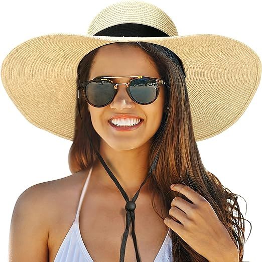 Beach Hats for Women, Foldable Sun Hat Womens UV Protection, Boho Wide Brim Hats for Women, Flopp... | Amazon (US)