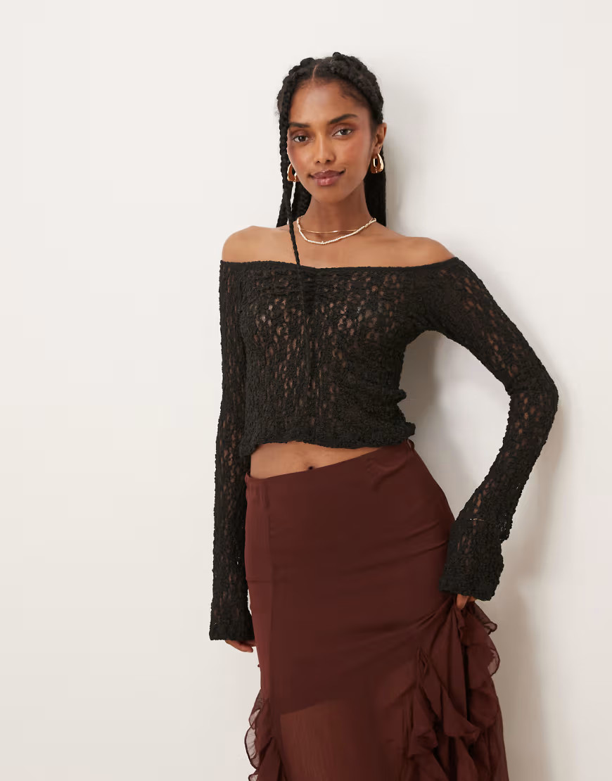 ASOS DESIGN lace off the shoulder top in black | ASOS (Global)