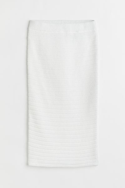 Fitted, calf-length, knitted skirt with a crocheted look. High waist with an elasticated, ribbed ... | H&M (US + CA)