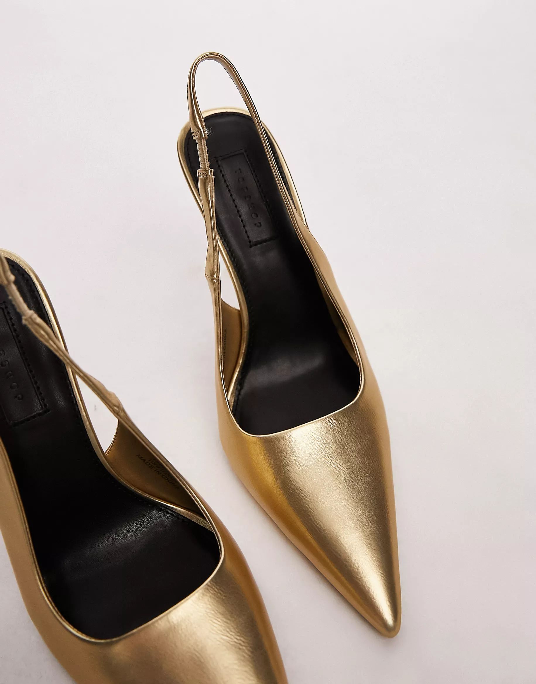 Topshop Emma heeled sling back pumps in gold | ASOS | ASOS (Global)