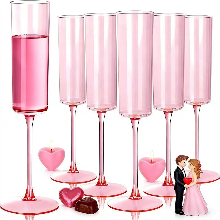 Ciaell 24 Pack Pink Plastic Champagne Flutes - Pink 6 Oz Disposable Champagne Glasses - Square Pl... | Amazon (US)