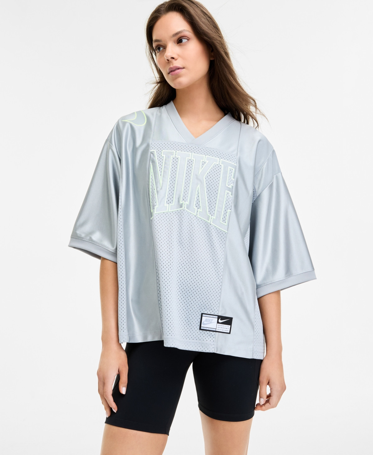 Nike Sportswear Women's Oversized Short-Sleeve Graphic Jersey - Lt Smoke Grey/barely Volt | Macy's