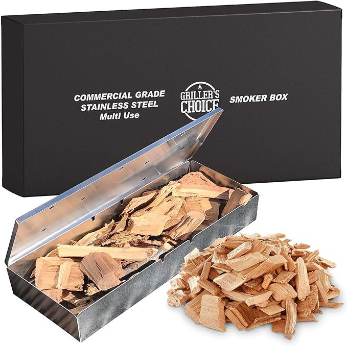 Smoker Wood Chip Box For BBQ Grill. Add Wood Chips To Tray For The Best Tasting Barbeque. Stainle... | Amazon (US)