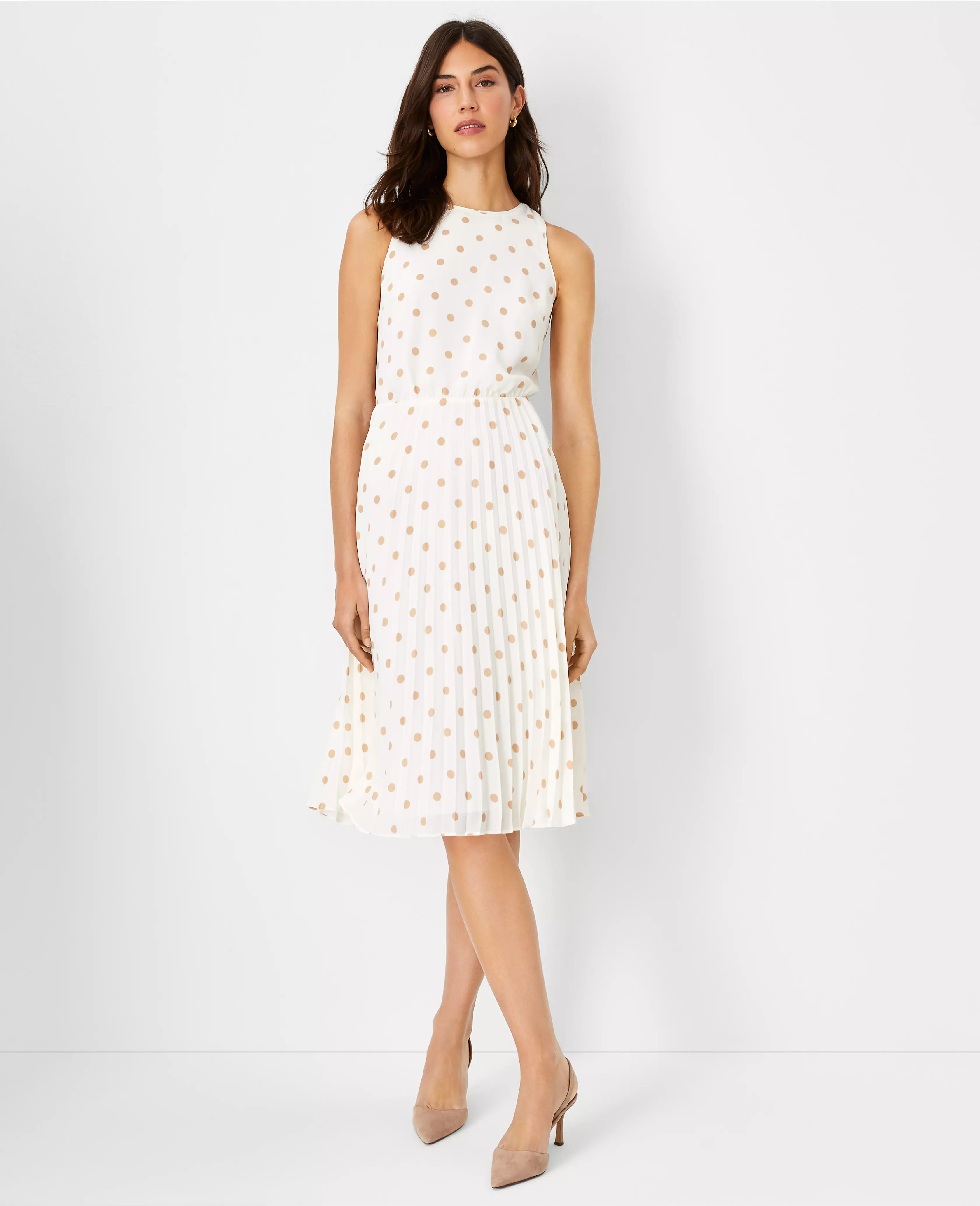 Polka Dot Pleated Flare Dress | Ann Taylor (US)