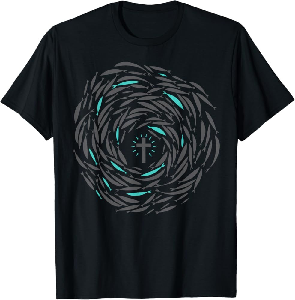 Christian Fish Swim With Cross Jesus Religious Apparel T-Shirt | Amazon (US)