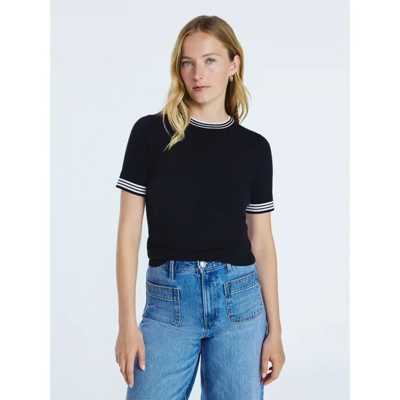 Free Assembly Women's and Women's Plus Cozy Yarn Shrunken Sweater Tee with Short Sleeves, Solid &... | Walmart (US)