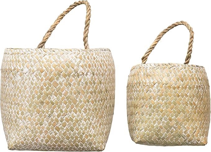 Creative Co-Op Hand-Woven Seagrass Wall Handles, Whitewashed, Set of 2 (Hangs or Sits) Basket, Na... | Amazon (US)