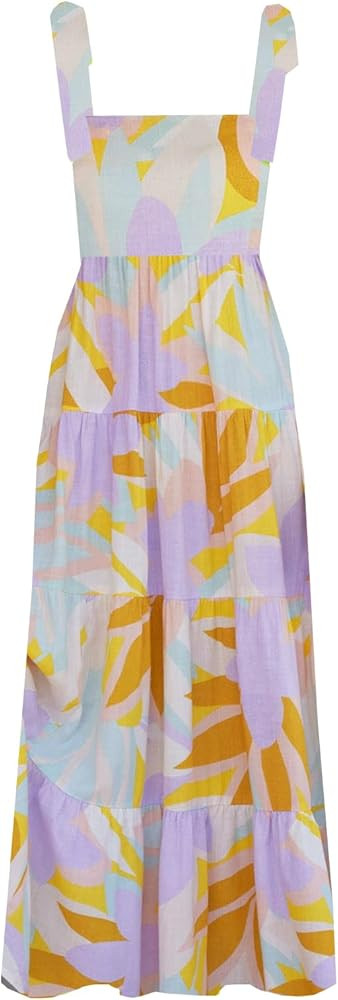 kinstell Women's Summer Boho Spaghetti Strap Square Neck Ruffle Casual Flowy Long Dress Beach Swi... | Amazon (US)