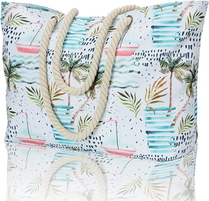 KUAK Beach Bags for Women, Beach Bag Waterproof Sandproof with Top Zipper, 3 Inner Pockets, Water... | Amazon (US)