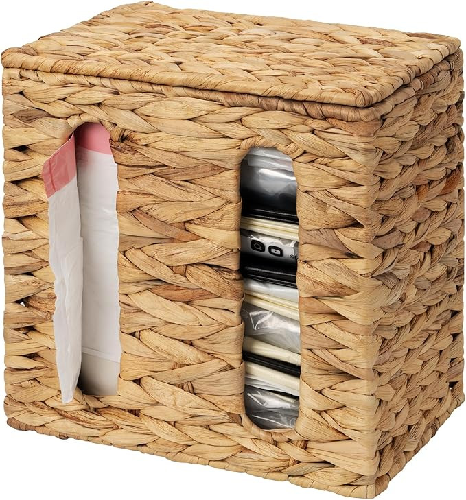 StorageWorks Garbage Bag Dispenser with Lid, Wall Mount Water Hyacinth Plastic Bag Holder for Kit... | Amazon (US)