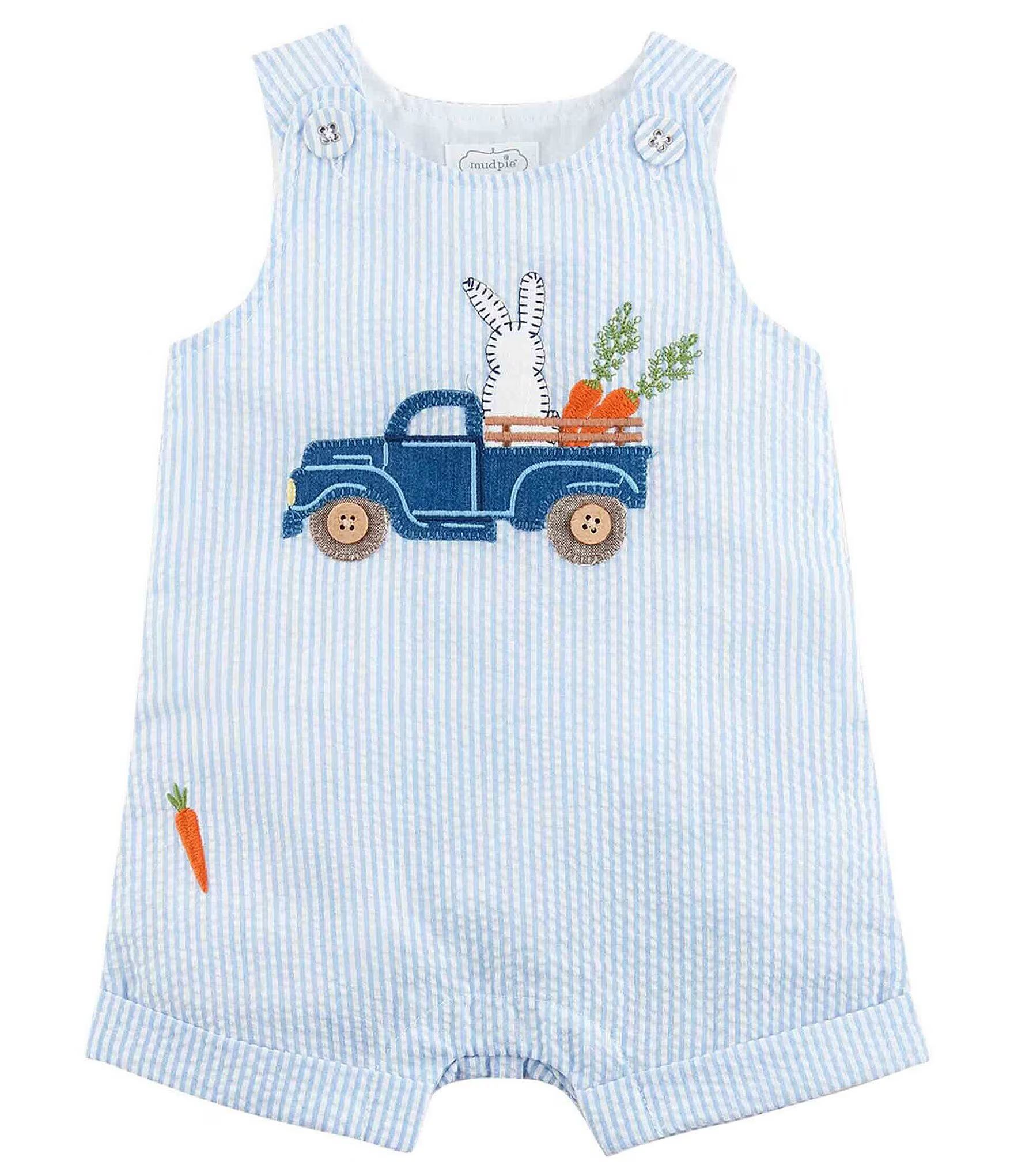 Baby Boys 3-18 Months Sleeveless Striped Easter Bunny Truck Seersucker Shortall Jon Jon | Dillard's