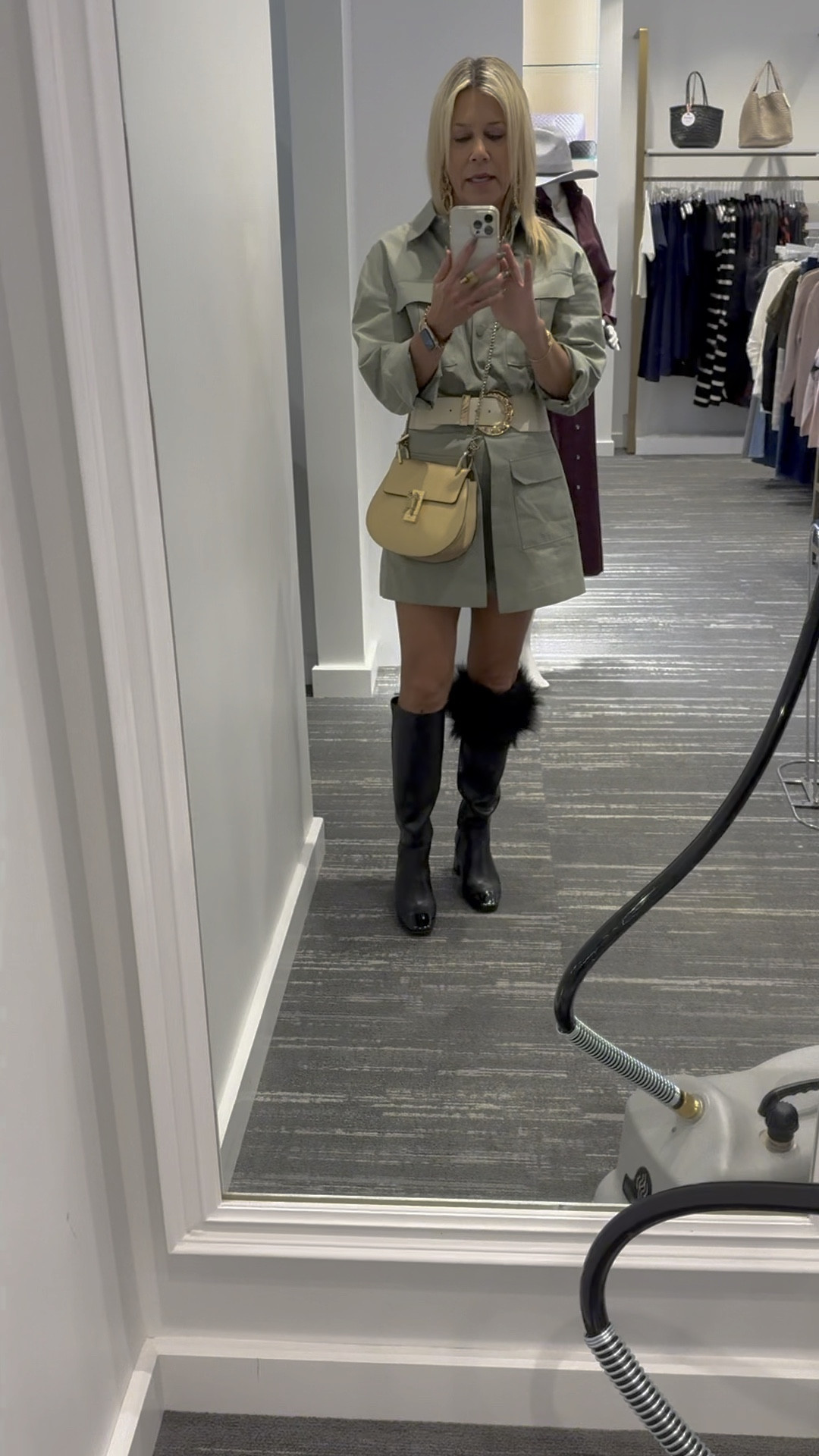 Patent toe knee high boots. Added a fit cuff topper so make the boots unique. Great deal. Can wear without the boot topper or add black, mink, etc.

#LTKShoeCrush #LTKOver40