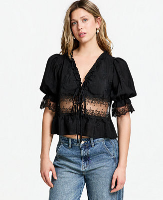Women's Lace Trim Woven Top, Macy's Exclusive | Macy's