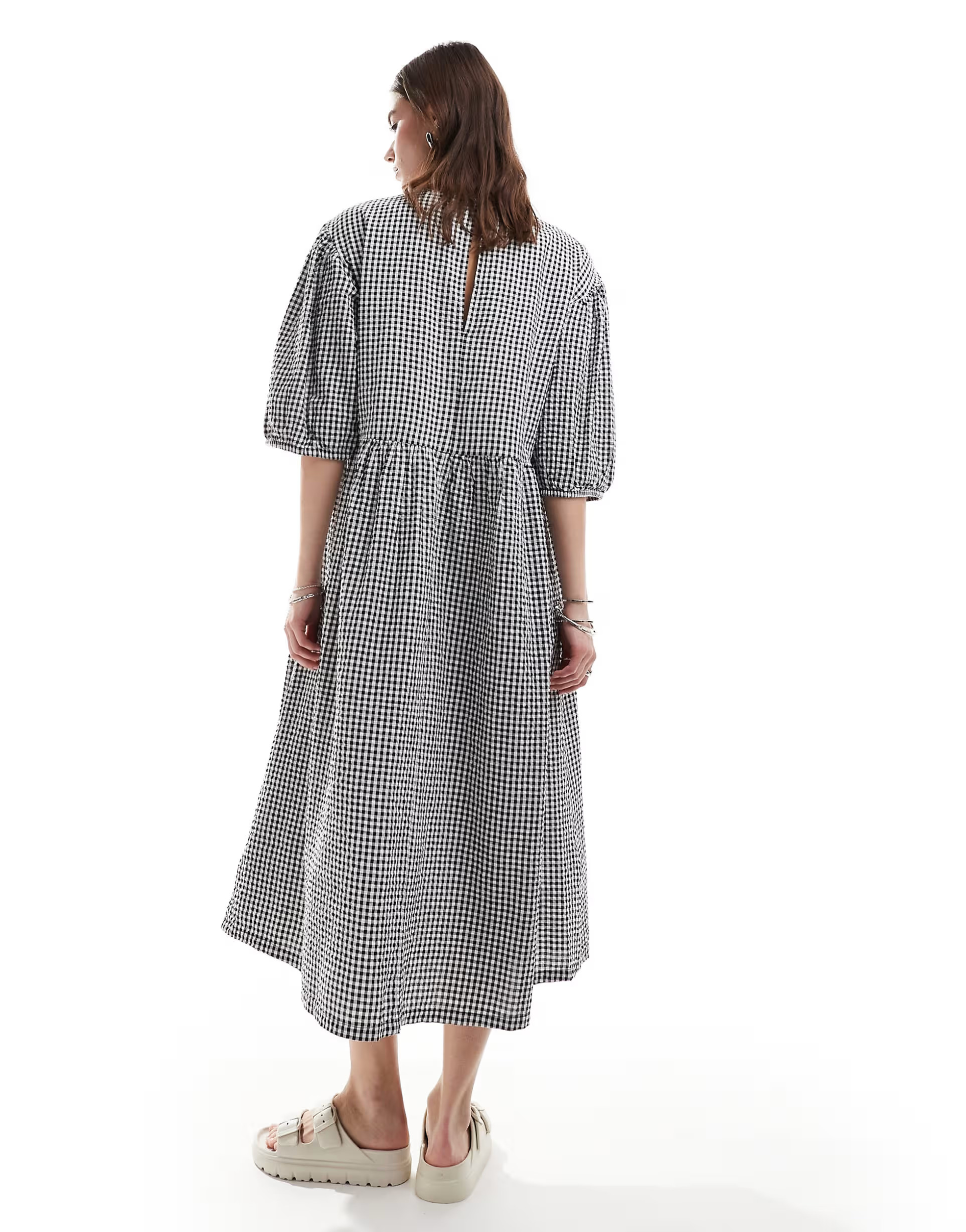 Monki seersucker smock midi dress in black and white gingham | ASOS | ASOS (Global)