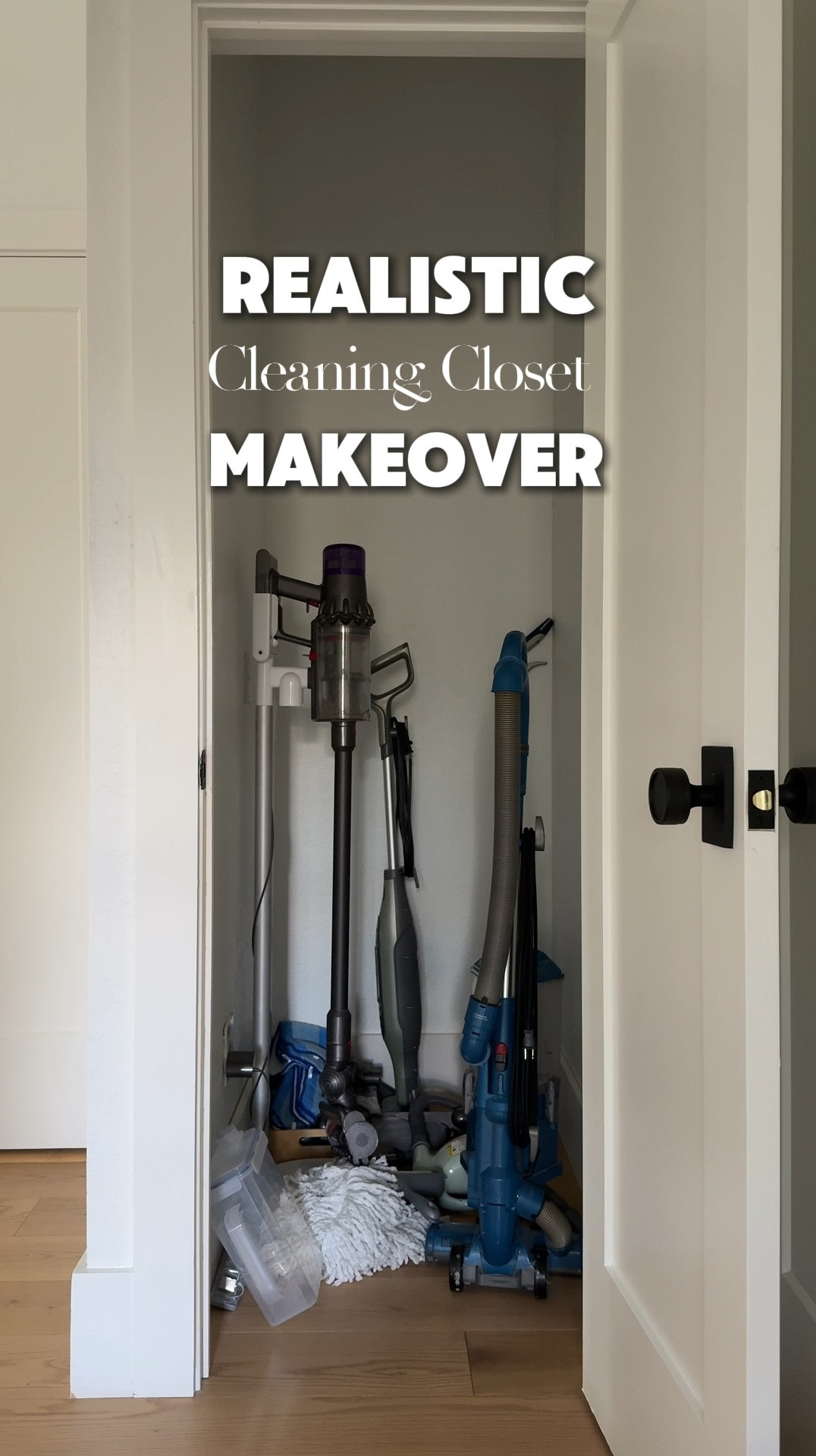 Realistic cleaning closet organization! The broom holder has grip locks that secure brooms, mops, etc and it also has little hooks!  The storage shelf looks so nice and I love the wood veneer shelving! #meandmrjones 

#LTKFindsUnder50 #LTKHome #LTKFindsUnder100