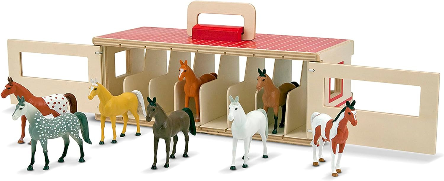 Melissa & Doug Take-Along Show-Horse Stable With Wooden Box and 8 Toy, Barn Play Set, Portable, T... | Amazon (US)