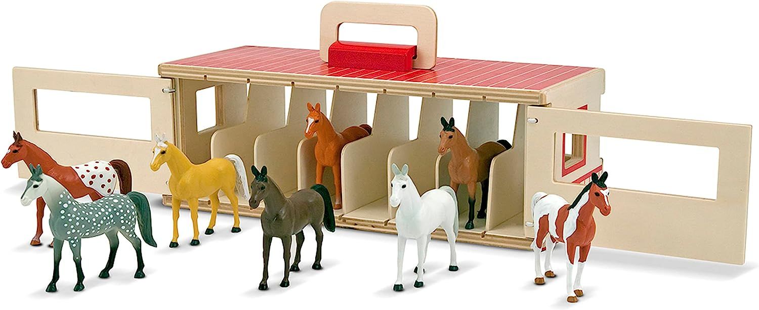 Melissa & Doug Take-Along Show-Horse Stable With Wooden Box and 8 Toy, Barn Play Set, Portable, T... | Amazon (US)