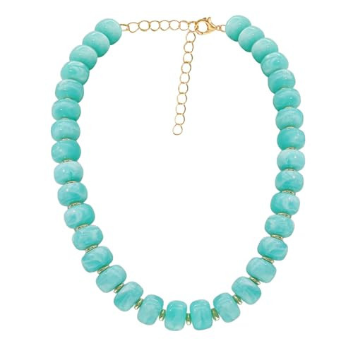 JNF Chunky Beaded Necklace for Women Large Colorful Cylinder Beads Gemstone Choker Necklaces Big Beads Necklace Trendy Boho Summer Beach Neck Prom Jewelry Gifts (sky blue) | Amazon (US)