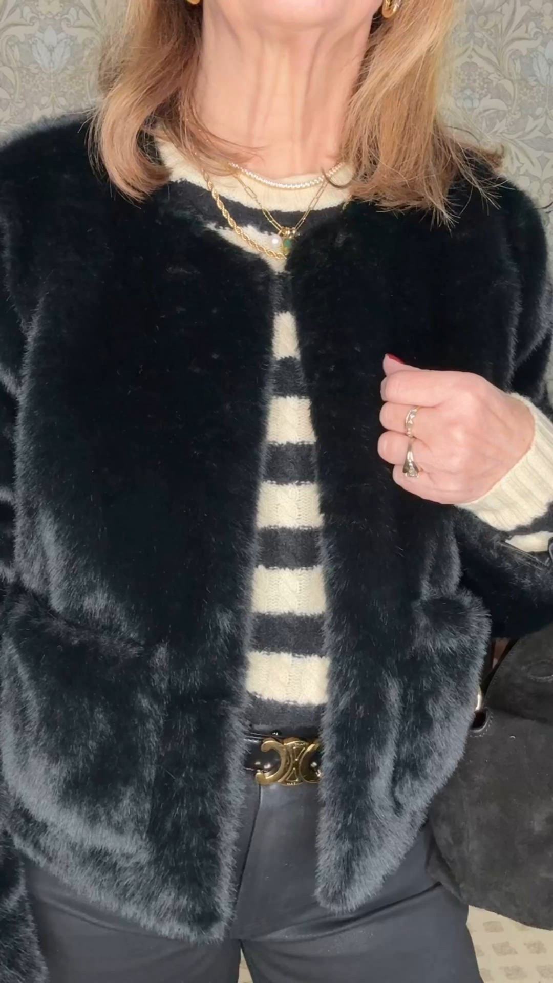 A faux fur outfit I'm wearing this week. 

Faux fur jacket
Cashmere cable-knit sweater
Black jeans
Boots
Suede bag

#LTKootd #LTKOver40 #LTKSeasonal