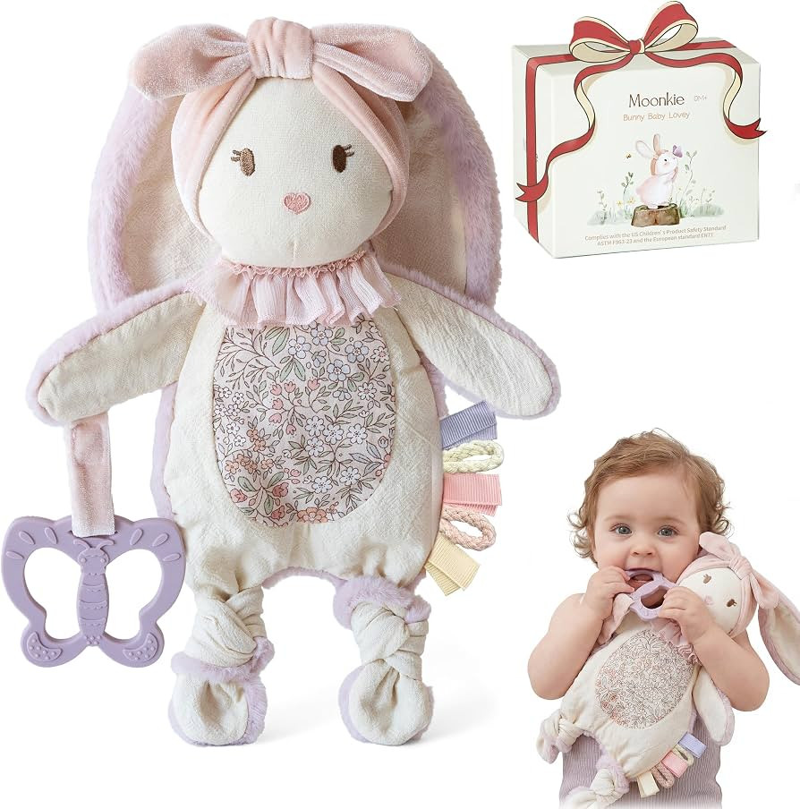Moonkie Baby Comforter, Bunny Security Blanket with Silicone Teether, Newborn Girl Gifts for Baby... | Amazon (UK)