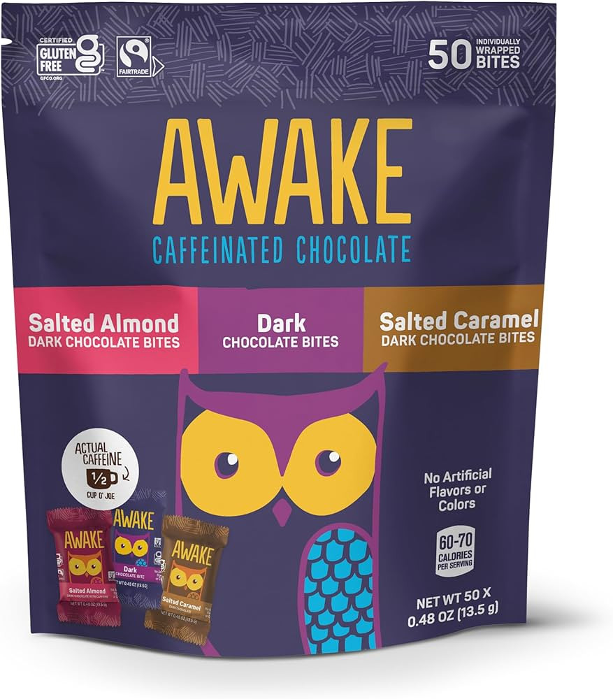 AWAKE - Caffeinated Chocolate Bites - Dark Variety Pack (3 Flavors), 50 Bites - 50mg Caffeine - E... | Amazon (US)