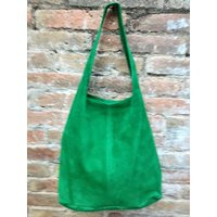 Large Tote Leather Bag in Green With Zipper. Genuine Slouch Bag. Boho Laptop Bag.large Suede Bag.green Shopper | Etsy (US)