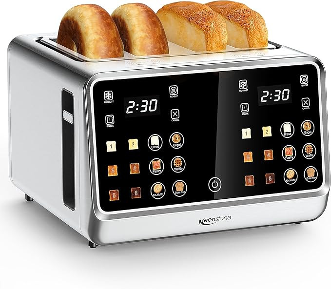 Keenstone Toaster 4 Slice, Digital Smart Toaster with TouchScreen, Dual Control Panel, Single Slo... | Amazon (US)