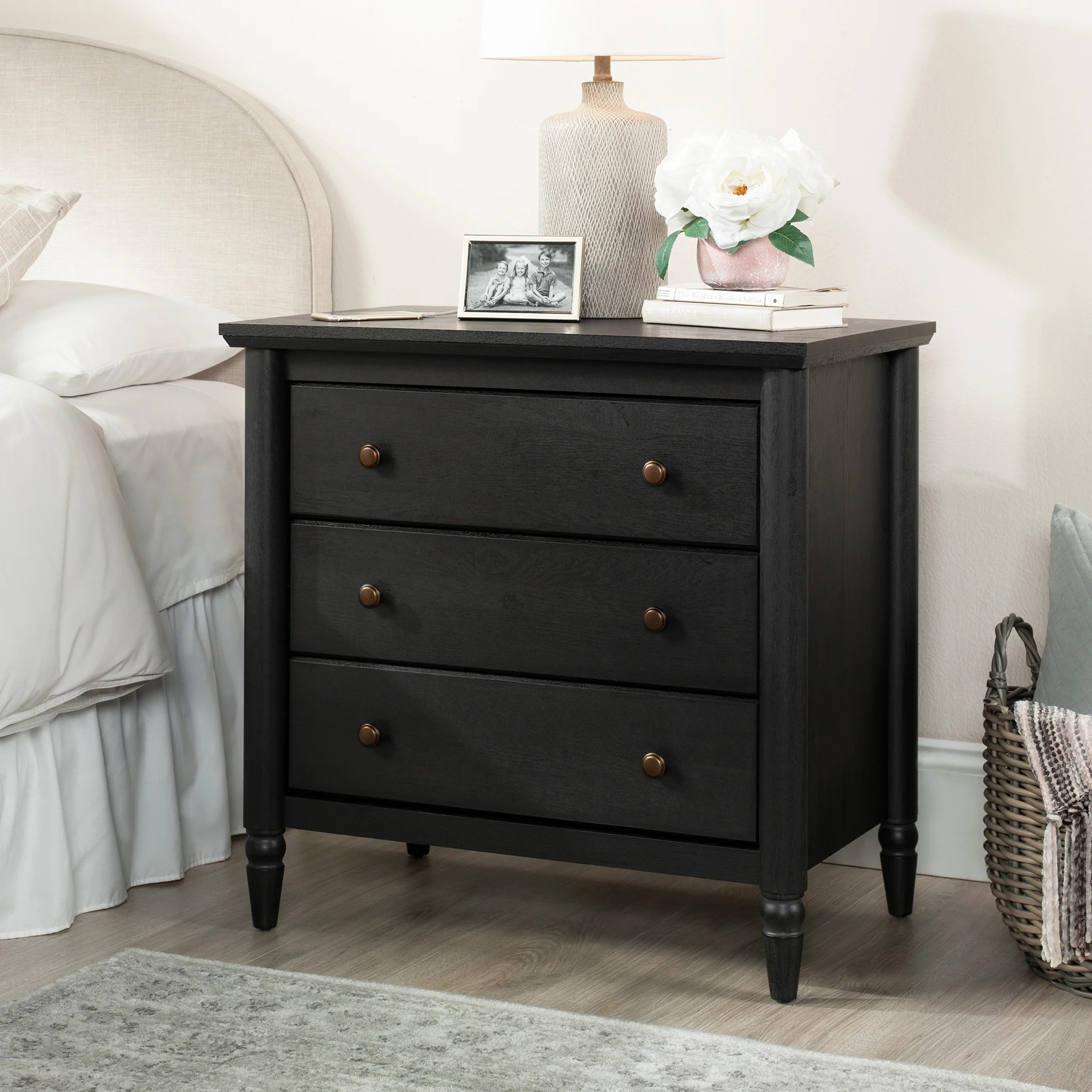 My Texas House Monroe 3 Drawer Nightstand with USB, Raven Black Oak Finish | Walmart (US)