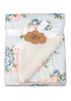 Baby Essentials Kids Baby Rose Print Sherpa Blanket, Blue | Belk