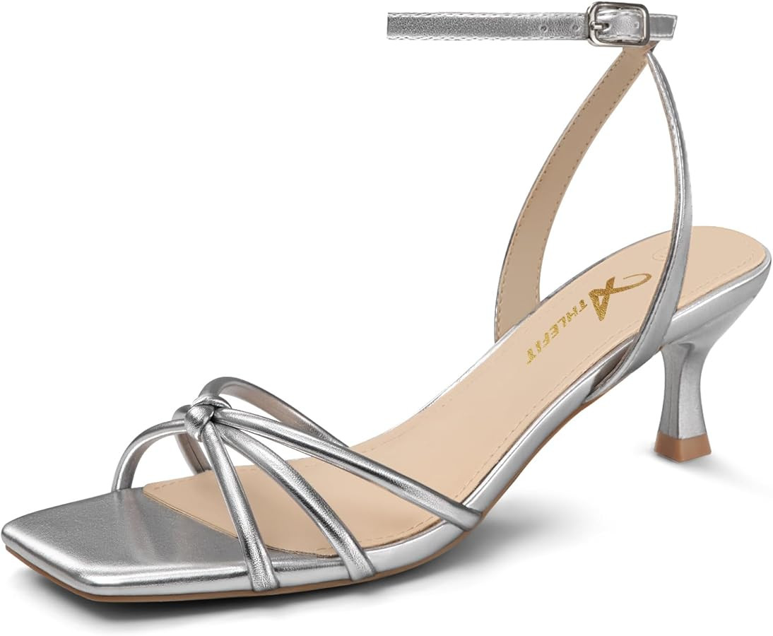 Athlefit Women's Kitten Heels Square Open Toe Strappy Low Heels Ankle Strap Summer Party Dress He... | Amazon (US)