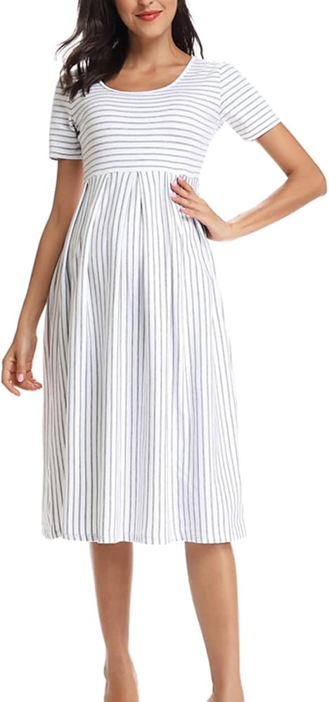 BBHoping Women’s Casual Striped Maternity Dress Short Knee Length Pregnancy Clothes for Baby Sh... | Amazon (US)