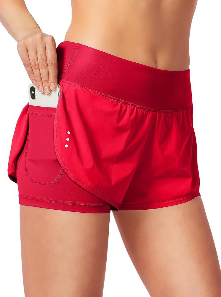 Women's 2 in 1 Running Shorts High Waisted Spandex Shorts Gym Yoga Workout Athletic Shorts for Wo... | Amazon (US)