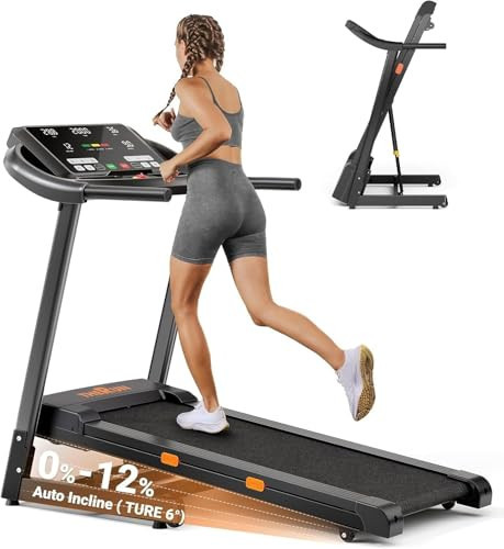 THERUN Incline Treadmill, 0-12% Auto Incline Treadmills for Running and Walking, 300 lbs Weight Capacity, Wide Belt, 3.0 HP, 18" LED Screen, 2 Layers Shock-Absorbing | Amazon (US)