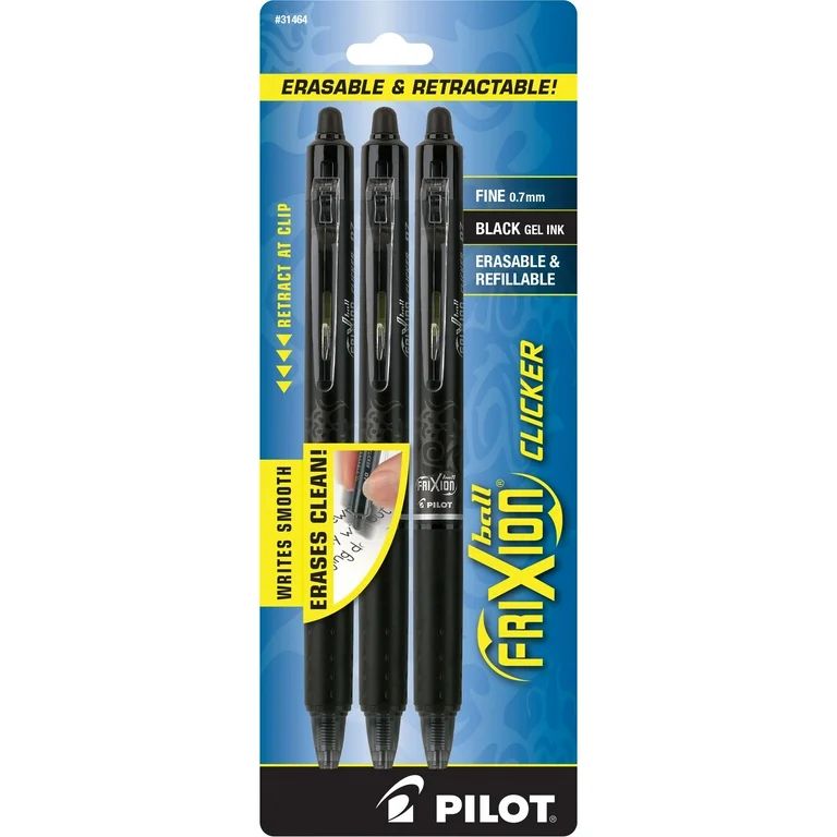 Pilot Frixion Clicker Erasable Gel Pens, Fine Point, Black Ink, 3 Count | Walmart (US)